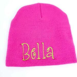 Girls Embroidered Bella Winter Hat Toboggan Pink, Green